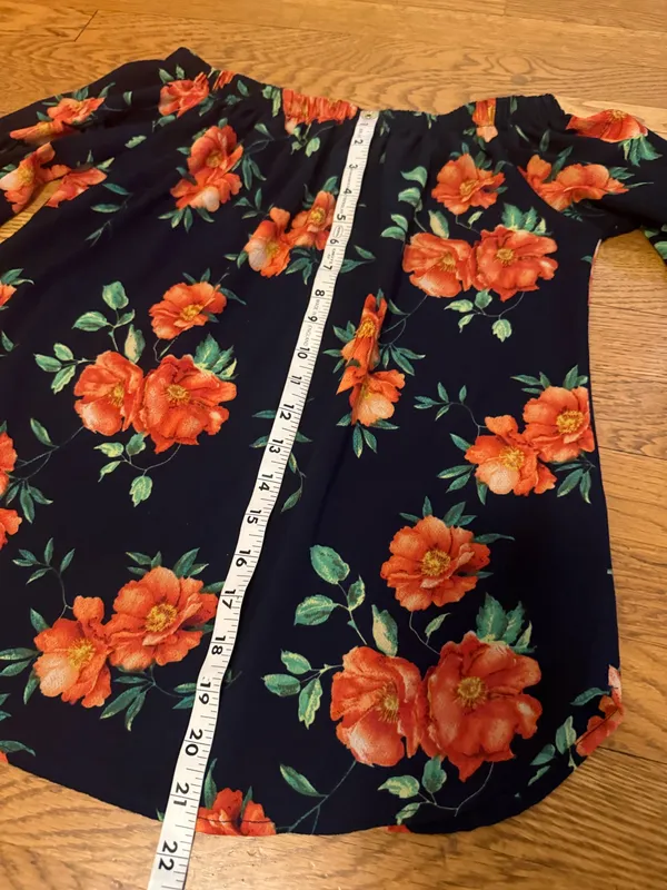 Off-Shoulder Navy Floral Women's Top with Orange Blooms size M - Image 9