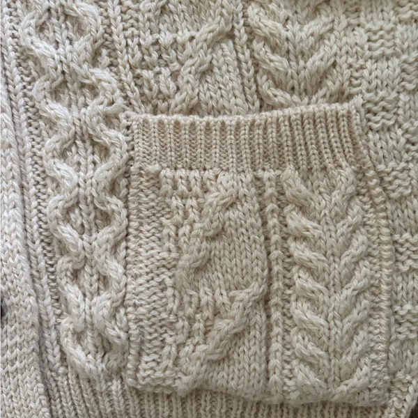 VTG British Wool Chunky Oversize Wool Cable Knit Cardigan Sweater Sz S Ivory - Image 5