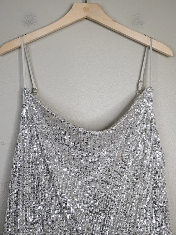 SO Women's XL Cowl Neck Spaghetti Strap House Party Sequin Dress NEW - Image 3