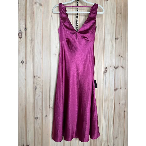 Lulus Incredible Love Magenta Satin Cowl Back Slip Dress Holiday Extra Small - Image 2