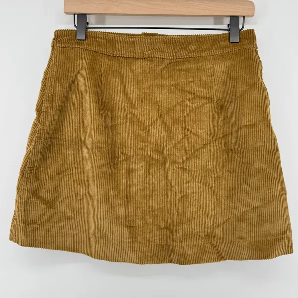 American Apparel Button Front‎ Corduroy Mini Skirt Camel Tan Women L USA Made - Image 2