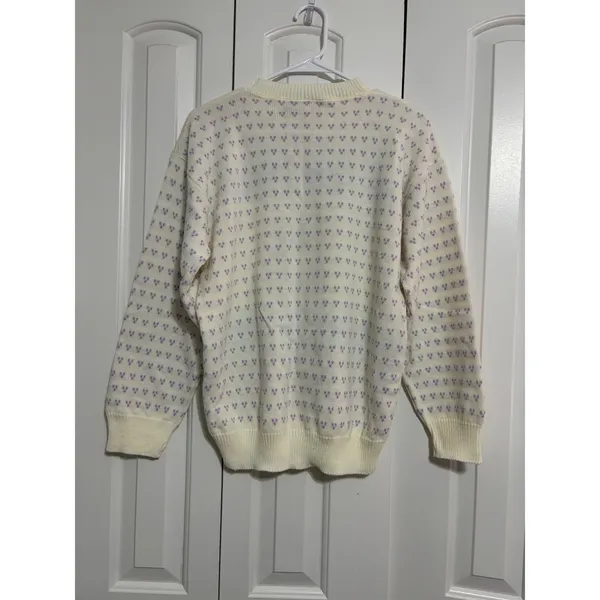 Kate Collins Sweater Vintage Teddy Bear Pastel White Knit‎ Crewneck 90s Kidcore - Image 7