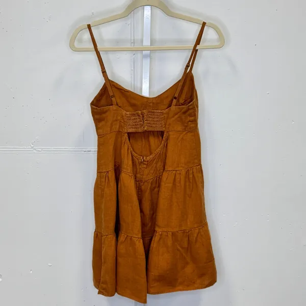 Honorine‎ Jill Tiered Linen Mini Dress Light Brown XS Sleeveless Boho Summer - Image 2