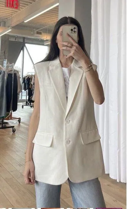 ENDLESS ROSE White Linen Blend Oversized Sleeveless Vest Blazer Size Small - Image 8