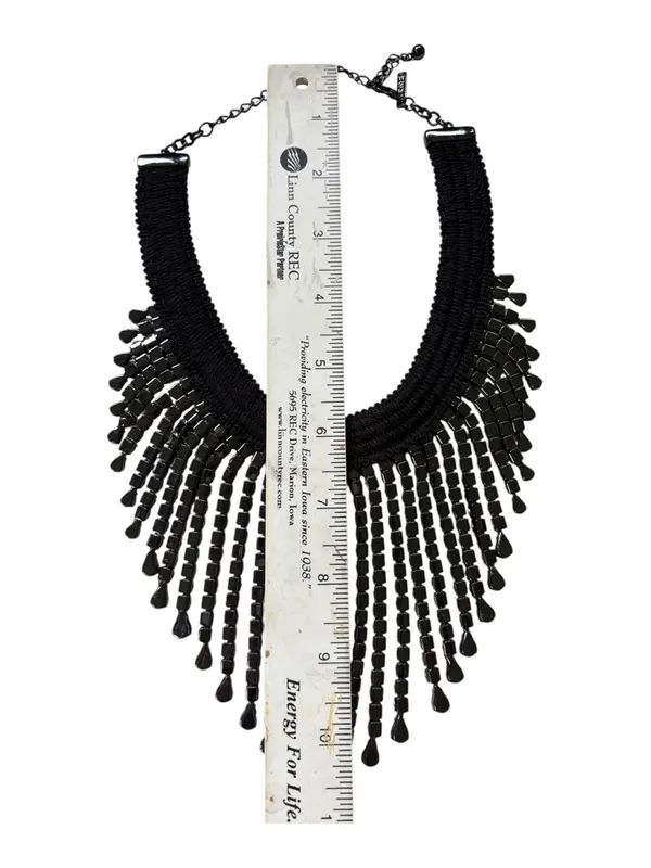 Like New White House Black Market Jeweled Fringe Bib Necklace Black - Image 7