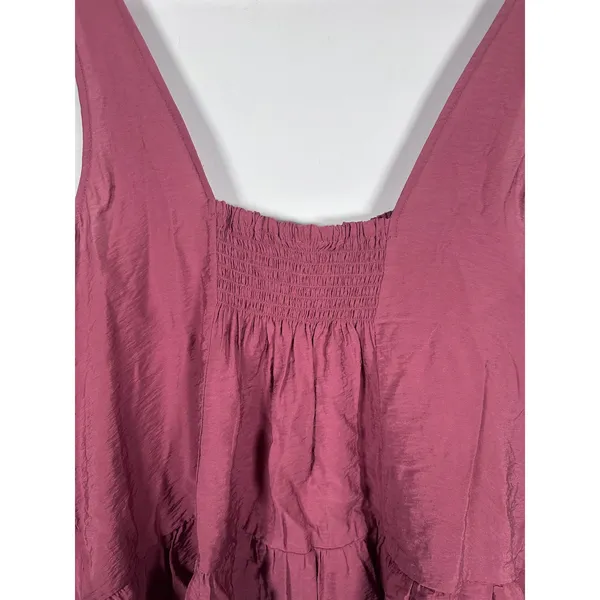 Maeve Peplum Tank Top Womens Large Burgundy Boho Smocked Cottage Flowy Date - Image 6