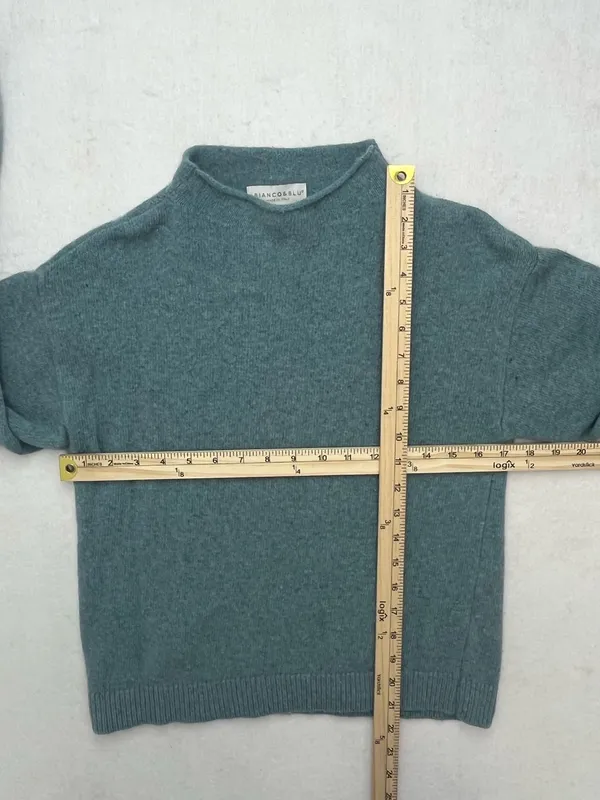 Bianco & Blu Womens Blue Green Made In Italy Wool Blend Mock Neck Sweater Medium - Image 8