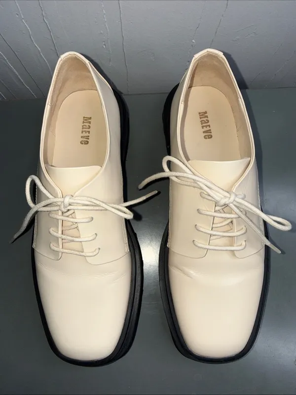 Anthropology Maeve Cream Lace-Up Platform Loafers with Black Sole - Image 3