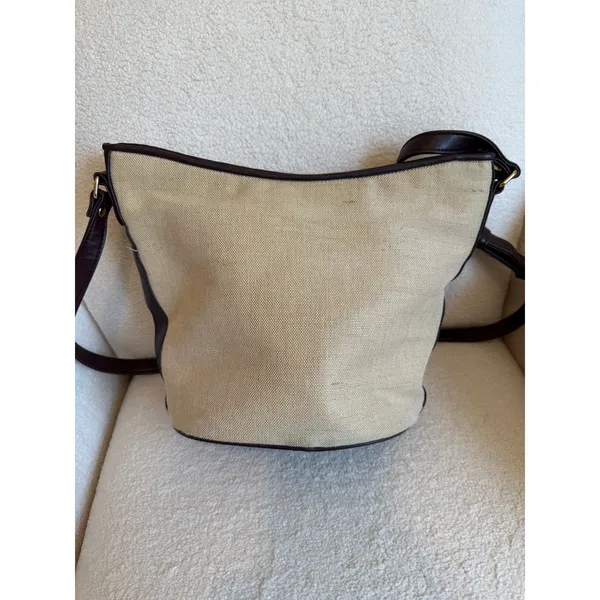 Vintage Etienne Aigner Crossbody Bag Cream Canvas Leather Adjustable Strap - Image 7