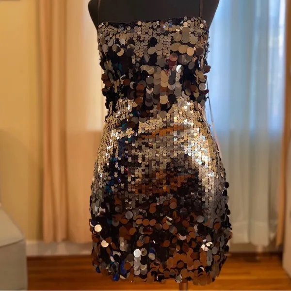 Sequin Cocktail Dress Silver - Image 3