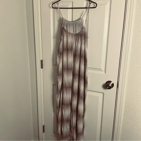 A New Day Brown & Cream Striped Maxi Dress | Boho Ikat Print Sleeveless L/XL - Image 7