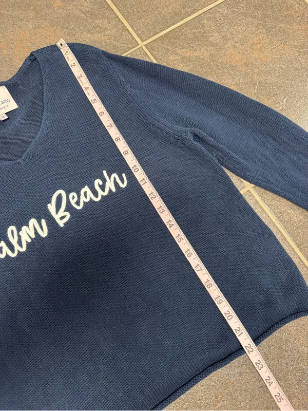 Pearls & Camo Palm Beach Long Sleeve Pullover Knit Sweater Blue Medium Coastal - Image 9