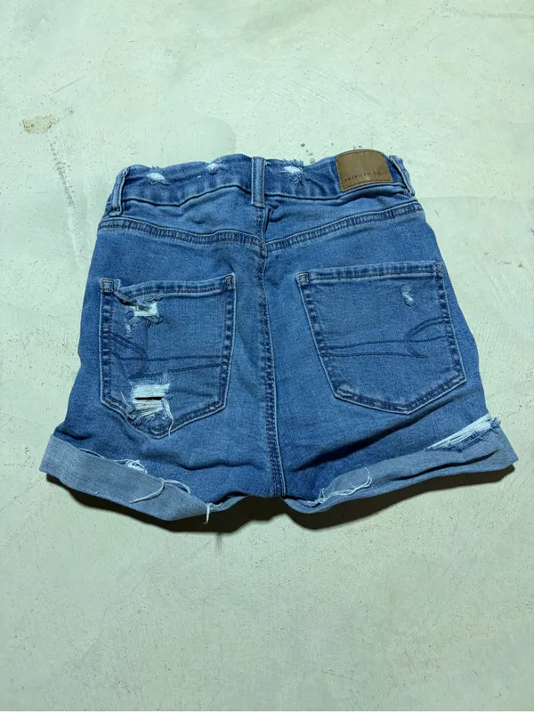 American Eagle Outfitters curvy hi-rise shortie Distressed Blue Denim Short 00 - Image 7