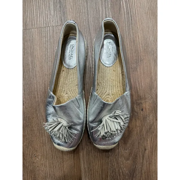 Michael Michael Kors Silver Metallic Leather‎ Tassel Espadrille Flats Mens 8 - Image 3