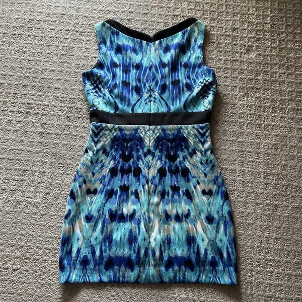Sangria Blue Black Geometric Mini Bodycon‎ Dress V Neck Womens Career Office - Image 6