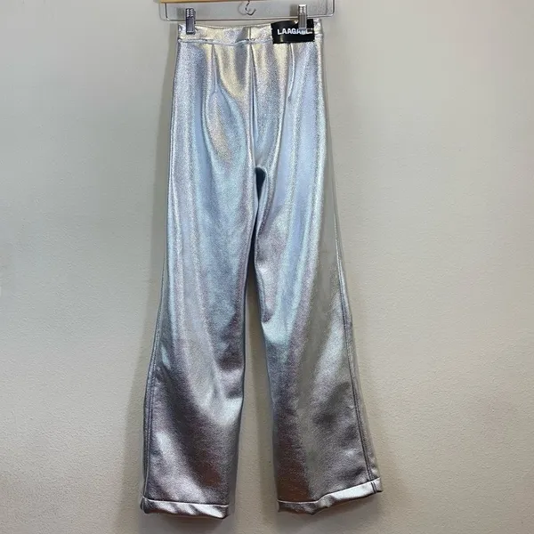 LAAGAM Metallic Wide Leg High‎ Rise Pants NWT Size XXS - Image 9