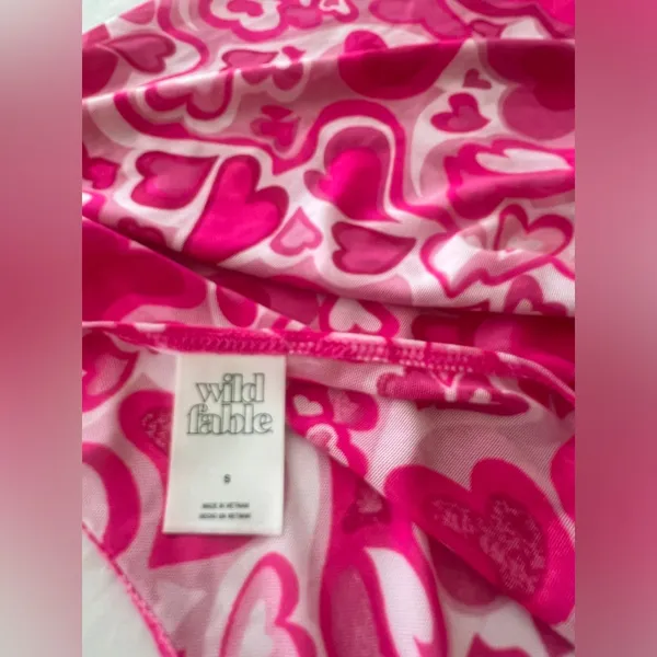 Wild Fable Women's Mesh Side Tie Cover Up Skirt Pink Heart Print - Image 4