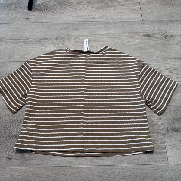 Missguided Brown White Striped Waffle Knit Crop Top Short‎ Sleeve XSmall XS - Image 2