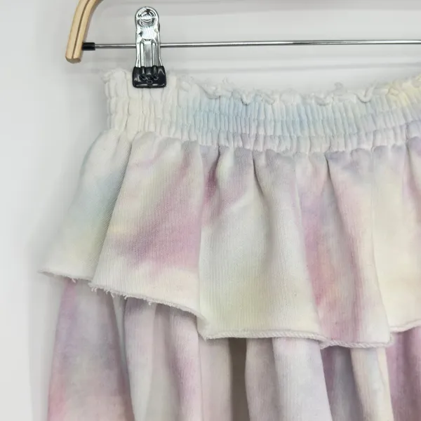 LoveShackFancy Ruffle Mini Skirt‎ XS Pastel Tie Dye Elastic Waist Feminine Boho - Image 4