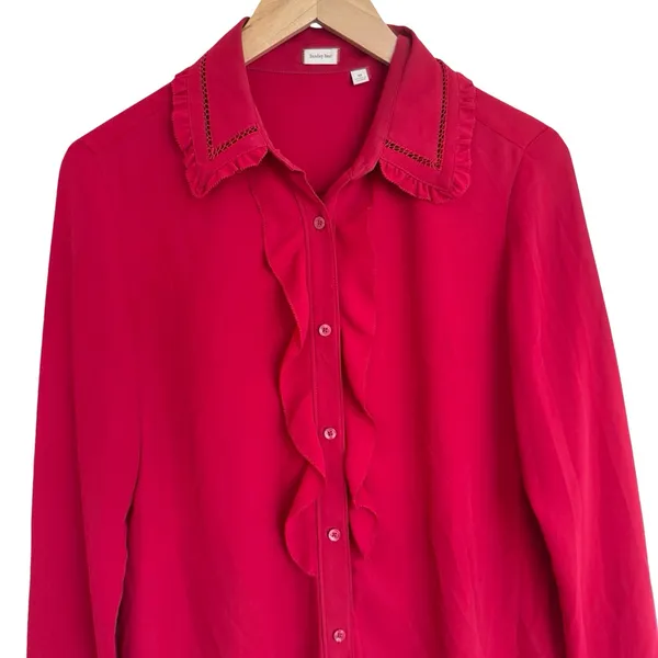 Aritzia Sunday Best‎ Button Down Festive Long Sleeve Shirt Blouse Top M Red - Image 2