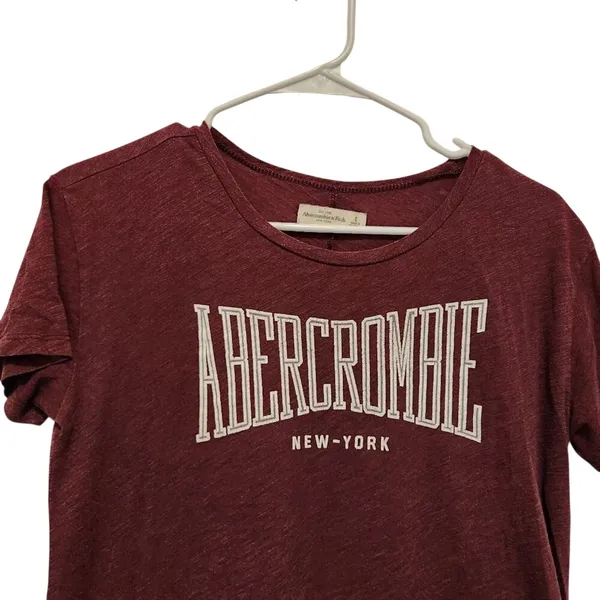 Abercrombie & Fitch Maroon Short Sleeve Spellout Collegiate Tee Shirt Size Small - Image 3