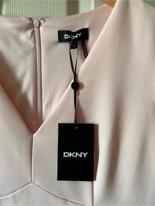 DKNY Pink Pleated Short Sleeve V-Neck Sheath Dress Sz 10 Autumn Wedding Guest - Image 8