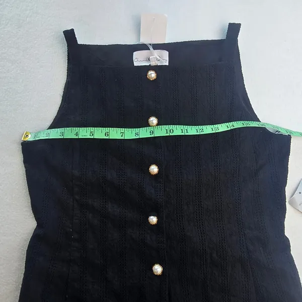 Charles‎ Henry NWT -741 Black Eyelet Mini Dress Pearl Button Square Neck S - Image 10