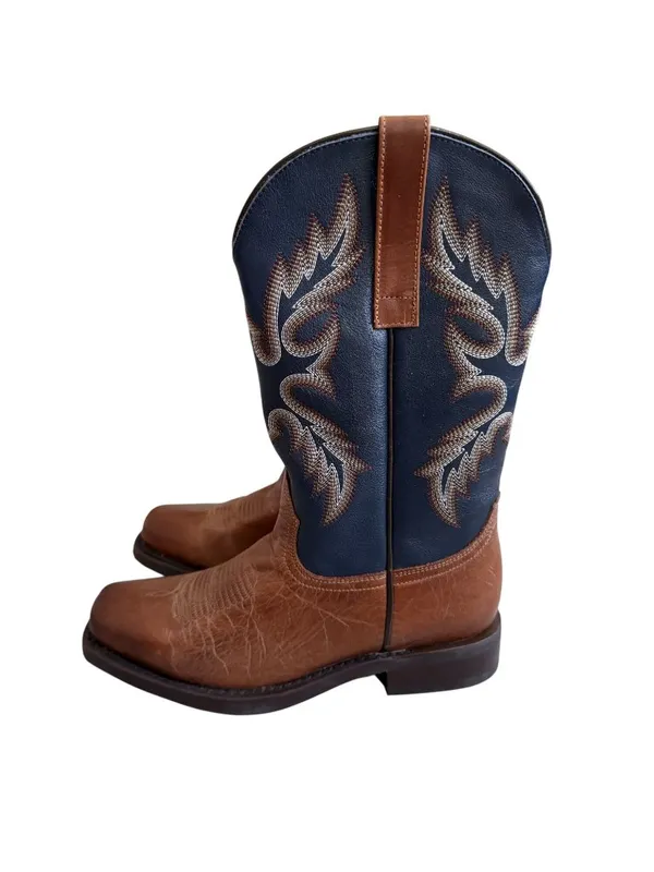 MASTERSON BOOT CO Women’s Navy Brown Leather Cowboy Western Boots Sz 9.5 NEW NWO - Image 5