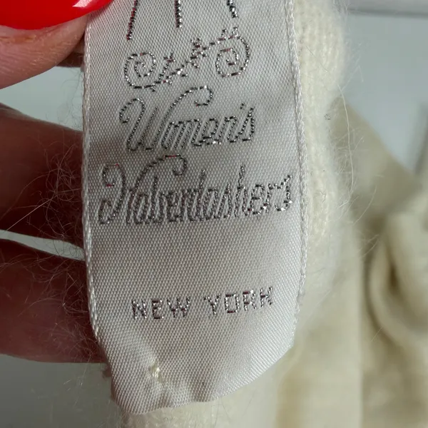 Women's Haberdashers Scarf Cream Angora Wool Blend Vintage 80s Fuzzy Soft Warm - Image 4