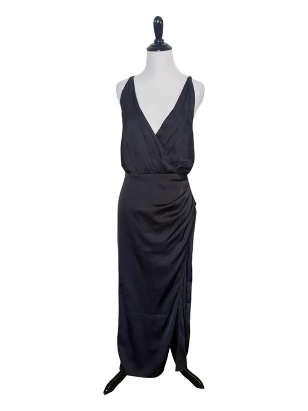 Abercrombie & Fitch Satin Draped Midi Dress Black Size Small - Image 2