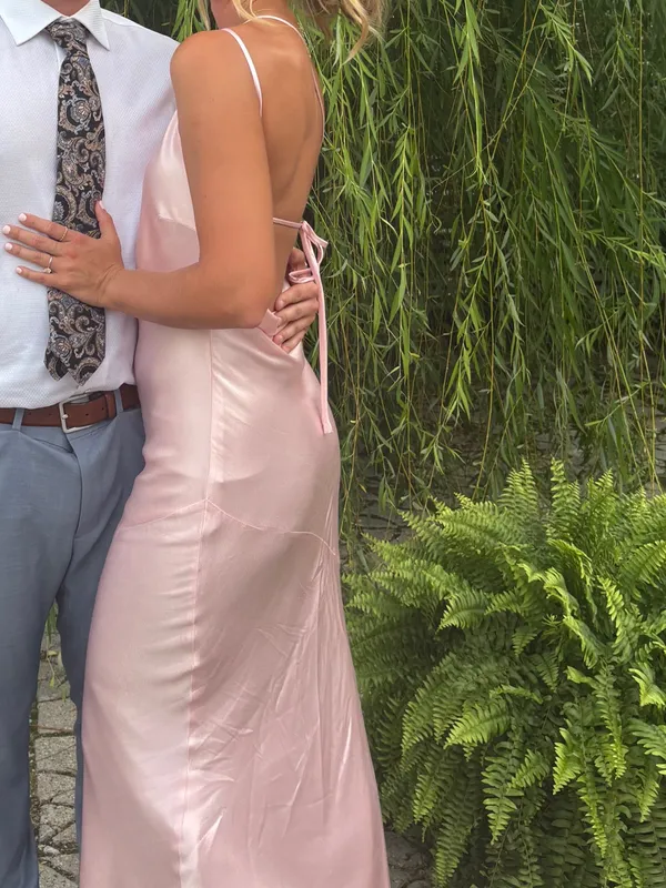 Hello Molly Backless Satin Slip Dress in Blush Pink - Image 2