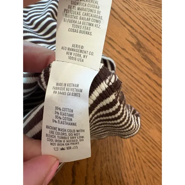 Aerie Henley Tank Top Womens XL Brown White Striped Ribbed Button Sleeveless - Image 7
