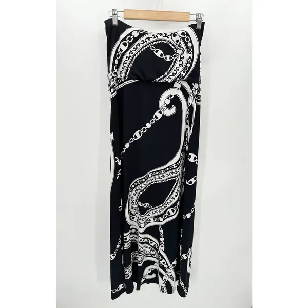 White House Black Market Dress Women XS Strapless Black‎ White Resort Birthday - Image 2
