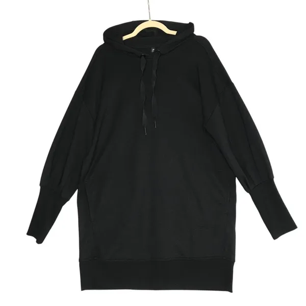 ATHLETA Mala Hoodie Mini Dress-Pullover Women L Black Athletic Versatile Travel - Image 5