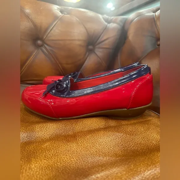 Beacon - Red and Blue Puddle Jumper Wedge Heel Patent Duck Shoes Sz 8.5 M - Image 3