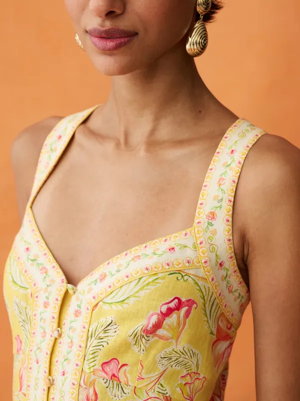 NWT Few Moda Delores Dress size 4 linen ANAYA yellow floral mini sunlit blooms - Image 4
