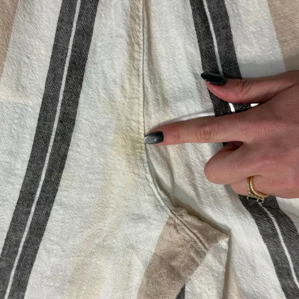 Anthropologie Beige Black White Neutral Stripe Linen Blend Wide Leg Pants size M - Image 9