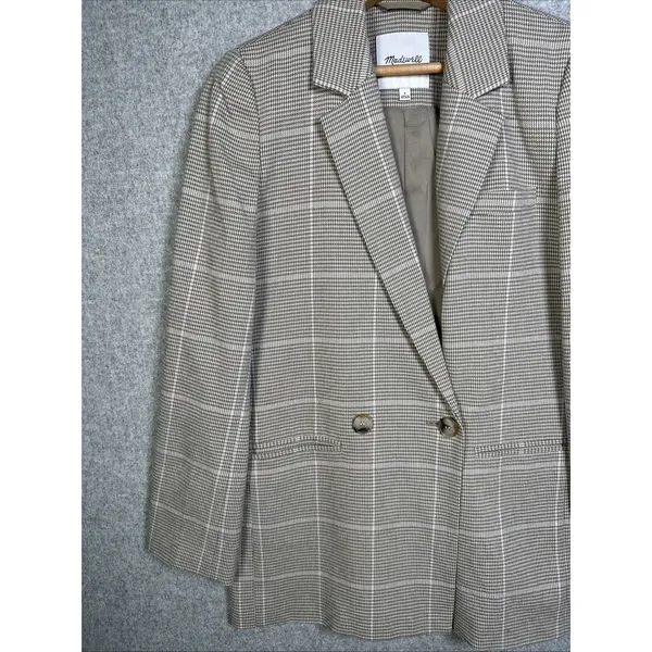 Madewell Womens Small Plaid Double Breasted Blazer Jacket Beige Neutral Academia - Image 6