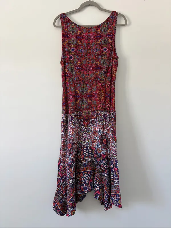 Anthropologie Maeve Violette Sleeveless Asymmetrical Hem Paisley Pink Red Dress - Image 7