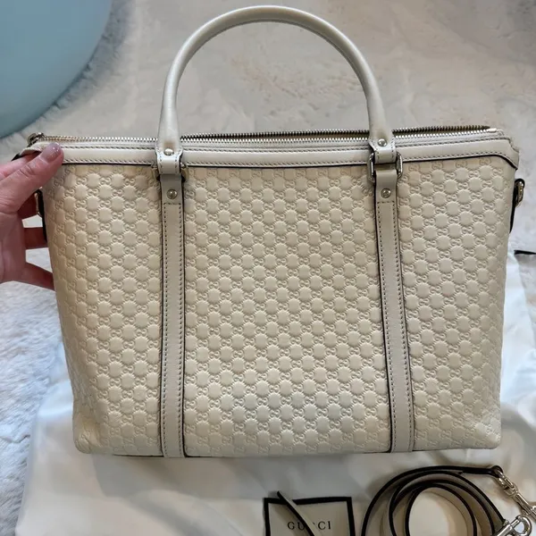 Gucci Microguccissima Logo Leather Tote - Beige - Image 5