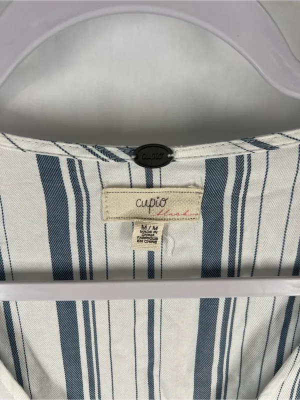 Cupio Blush Blue White Striped Tie Front Flutter Sleeve Blouse M - Image 2