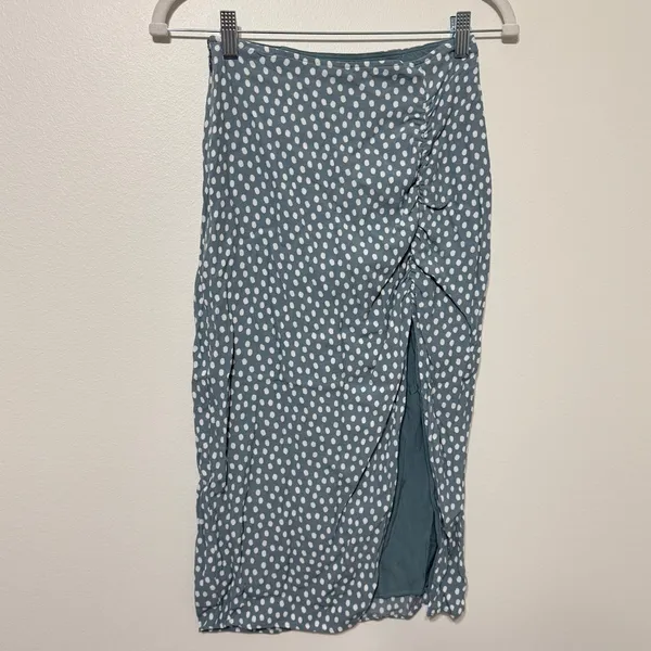 Abercrombie & Fitch Midi Skirt Size XS Polka Dot Cinched Blue White Fall - Image 3
