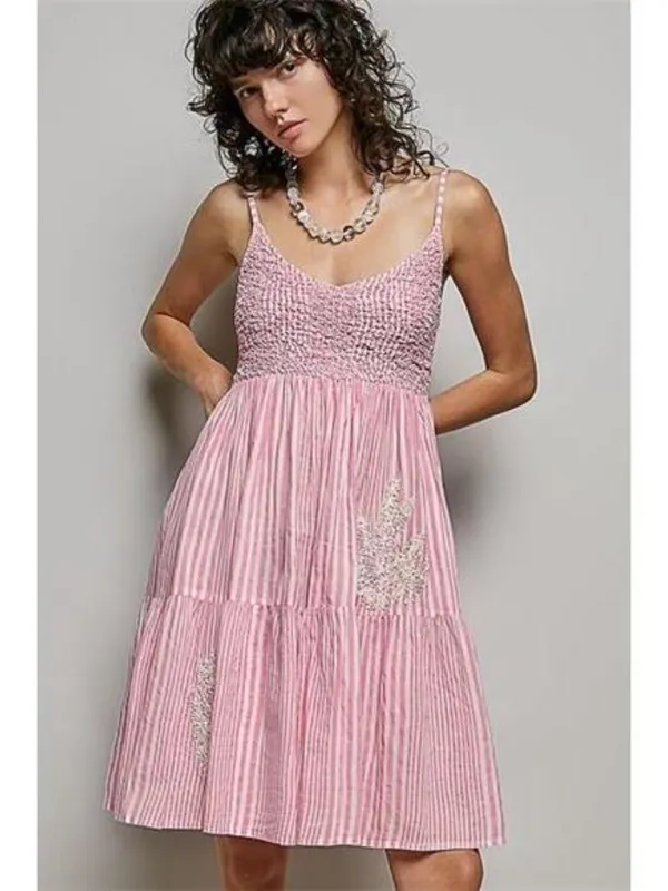 POL‎ Striped Smocked Embroidered Mini Dress - Image 2
