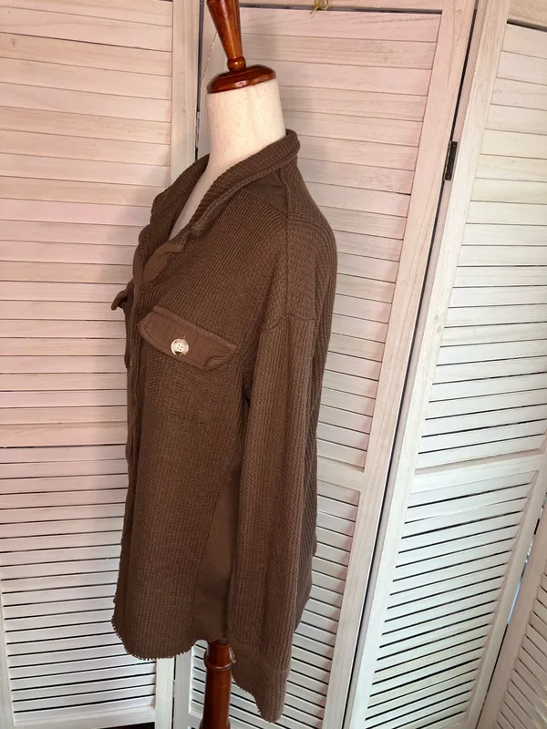 Women’s Brown Waffle Knit Jacket size M Size M - Image 4