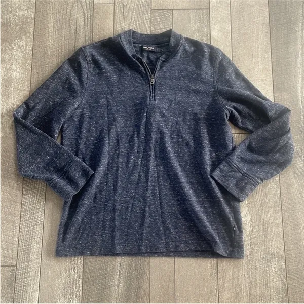 Nautica Size Large Navy Blue 1/4 Zip Pullover Shirt. - Image 7