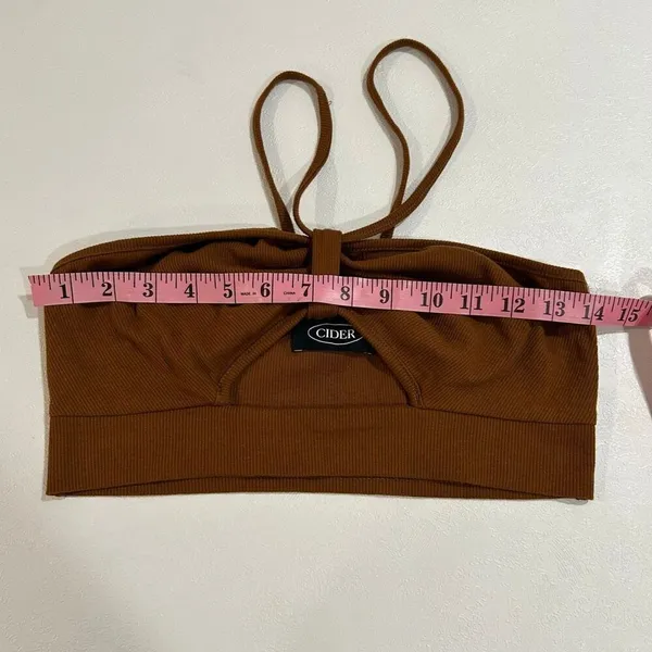 Cider Brown Ribbed Cutout Crop Top Size Small Minimalist Y2K Stretch - Image 4