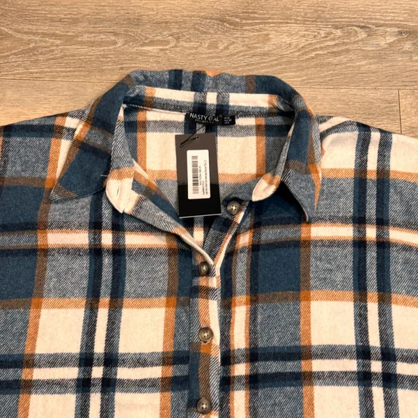 NWT‎ Nasty Gal Collection Oversized Plaid Flannel Shirt Jacket Shaket 8 Medium M - Image 3