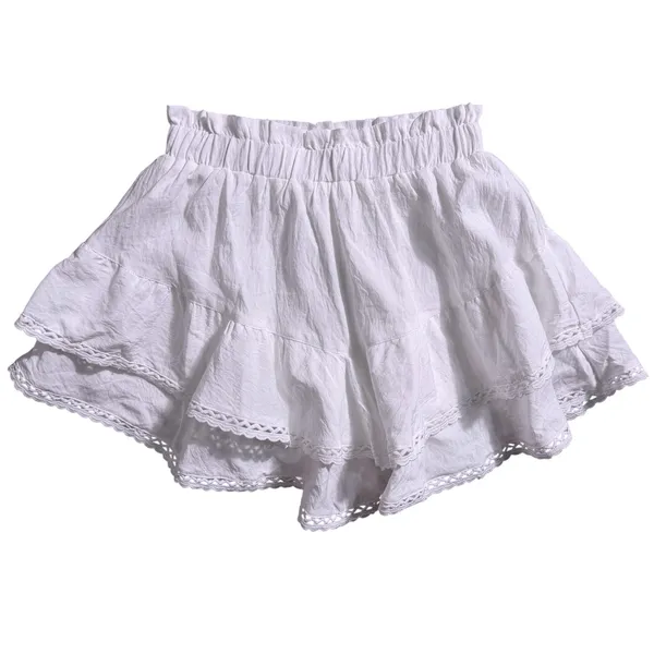 NWT White Flowy Shorts Women Boho Ruffle Tiered Skort Crochet Lace Mini XS - Image 4
