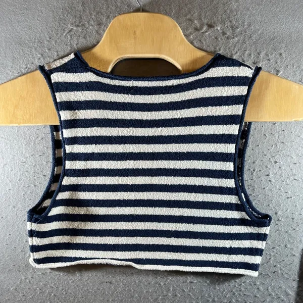 1292 |‎ Free People FP Beach Striped Terry Cloth Crop Top Midi Skirt Set Navy L - Image 3