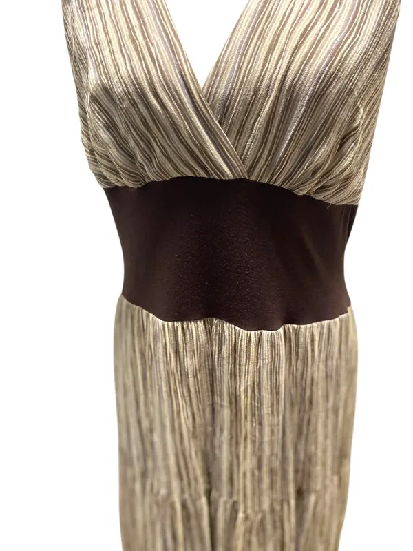 Jonathan Martin Y2K Silk Halter Striped Maxi Dress Beige Size 16 Coastal Beach - Image 10